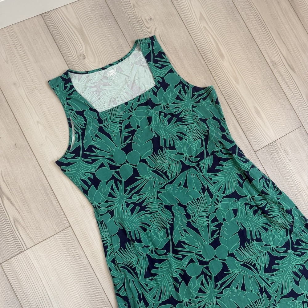 Lands' End square neck tiered maxi dress Size Large Petite 14/16 Sleeveless Leaf - Picture 2 of 10